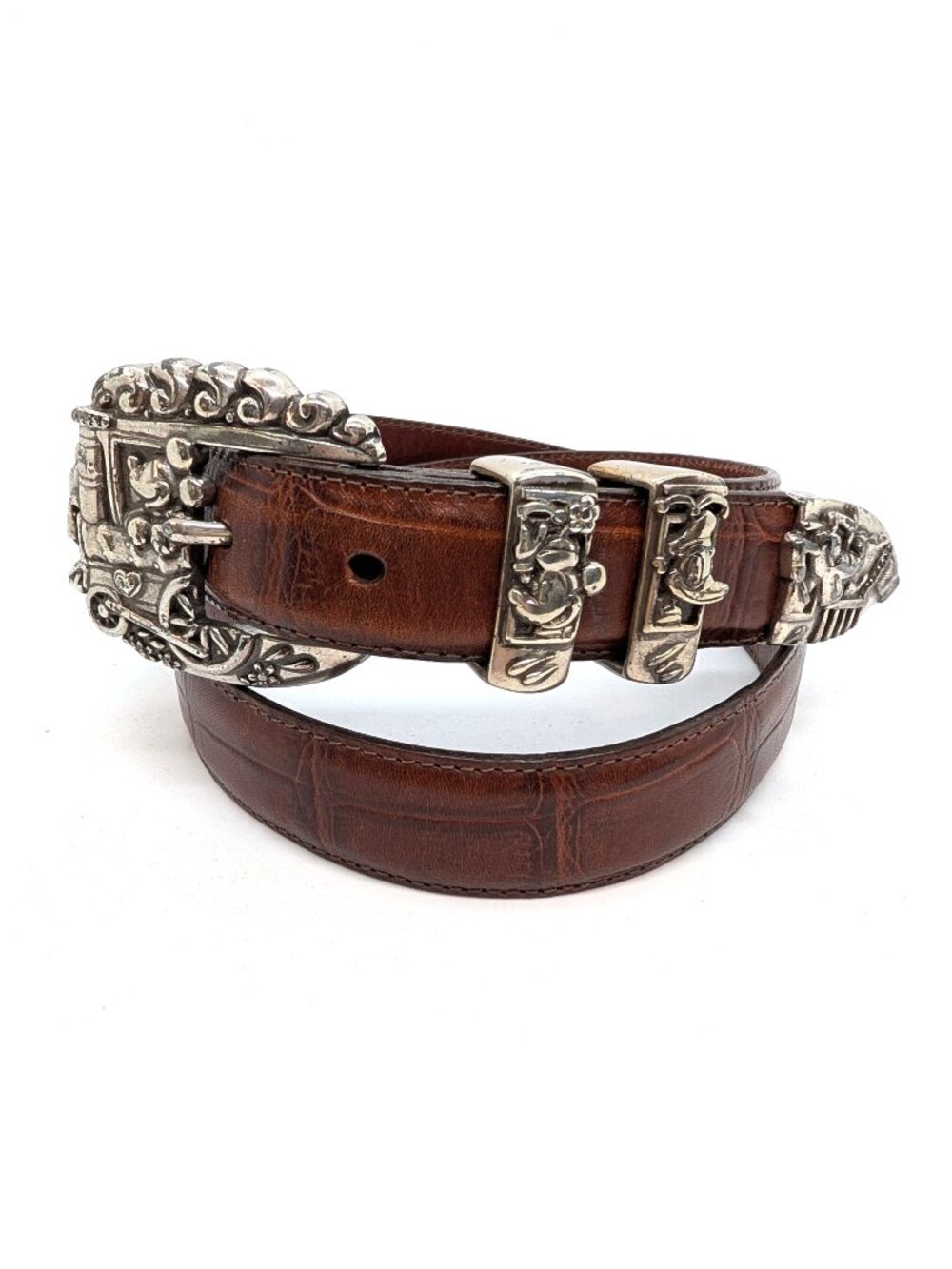 VTG Brighton Mickey & Co Disney Leather Belt Women Size 30 Train Ranger Buckle
